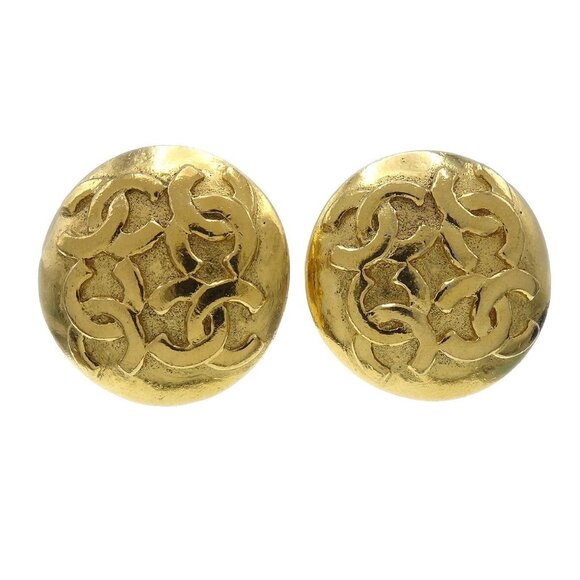 Chanel Button Earrings Clip-On Gold - Picture 1 of 7